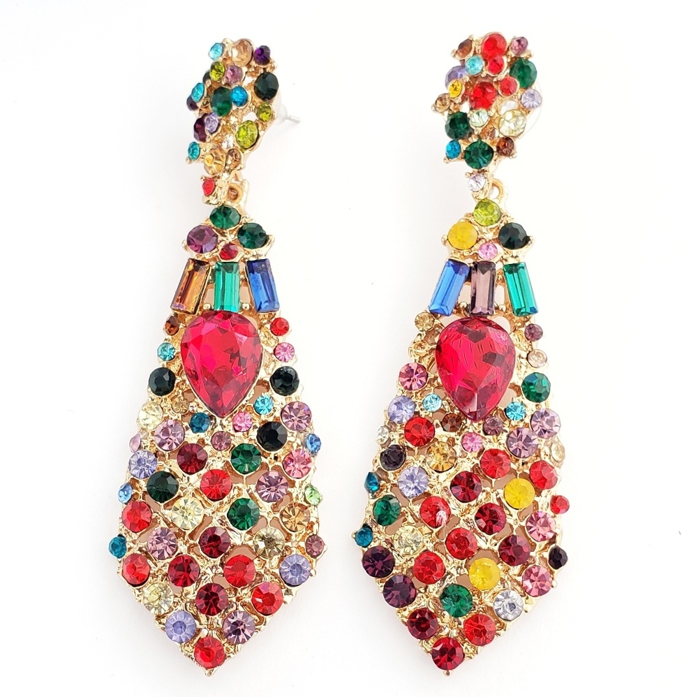 Multicolored Rainbow Rhinestone Drop Earrings